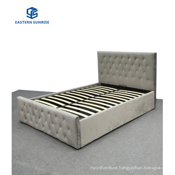 Modern Style Strong Quality Villa Furniture Velvet Storage Bed for Double Queen King Size